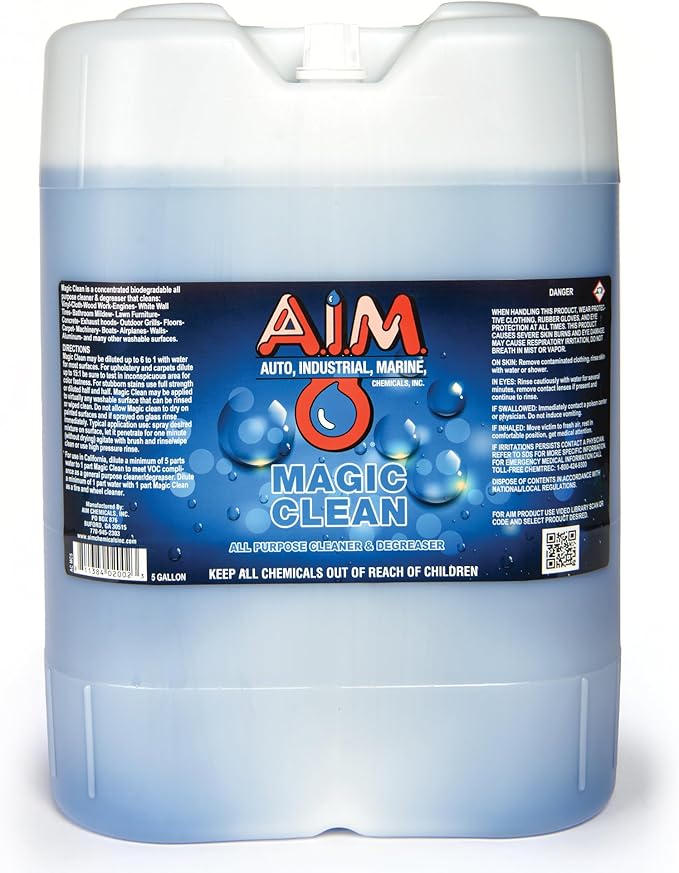 AIM Chemicals Magic Clean Multipurpose Cleaner - Industrial & Car Detailing - Cleans Cars, Trucks, SUVs, Boats, RVs - Effective Wheel & Tire Cleaner - Powerful Degreaser - Heavy Duty Use, 5 Gal