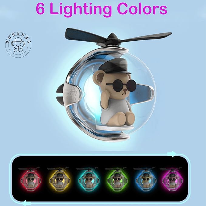 2Pcs Pilot Car Air Freshener, Cute Bear Car Vent Clip Air Freshener Automotive Air Outlet Fan Diffuser, Automotive Interiors Vent Decoration (Silver+Red)