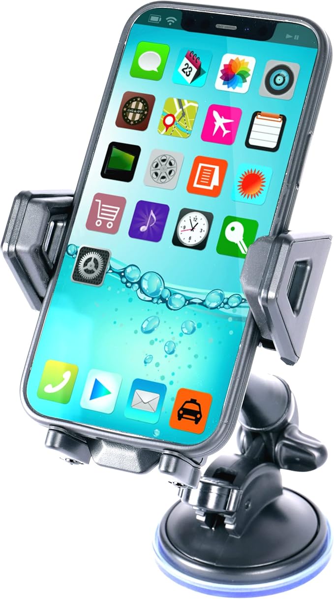 USA Gear Dashboard & Windshield Car Phone Mount, Universal Suction Cup Cell Phone Holder for iPhone 17/16/15, Galaxy S24/S23, Pixel 10/9, Adjustable Arm, 360° Rotation