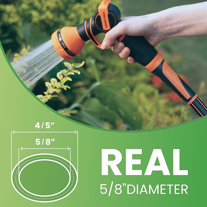 Giraffe Tools 100FT Garden Hose 5/8'' Set with 10-Pattern Spray Nozzle, Quick Connects & Ground Spinkler, for Garden Greenhouse Flower Bed Garden Water Hose