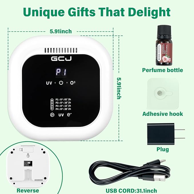 GCJ Air Purifier for Pets,Purify Odor with Negative Ions and Ozone Quiet,Cat Litter Box Exhaust Fan 323ft²,100mg/h,Compact Small Portable Ionizer for Classroom,Toilet, Closet, Room,Office