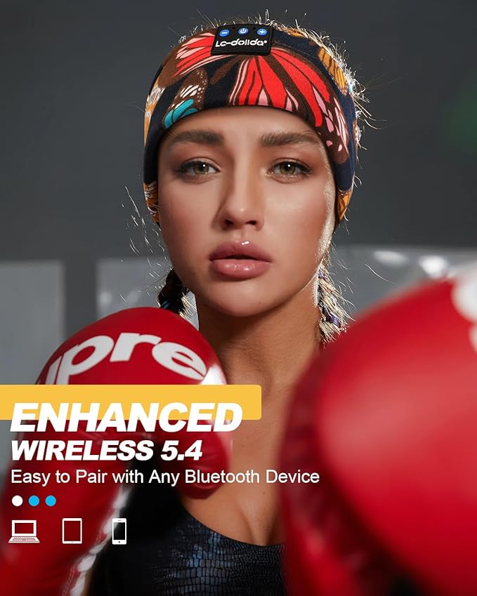 LC-dolida Sleep Headphones Headband Bluetooth 5.4, Sports Headband Earphones Wireless with Speaker Microphone USB C for Women Sleeping Gift Workout Jogging Yoga Insomnia Travel Meditation, Butterfly