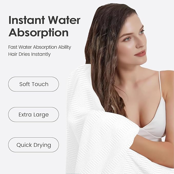 JML Bath Towels Set, Large Microfiber Body Towel for Adult, 2 Pack, 30" x 60", Oversized, Soft, Super Absorbent, Fast Drying, Use for Sport, Fitness, Yoga, Fleece Diamond Cross Grid White