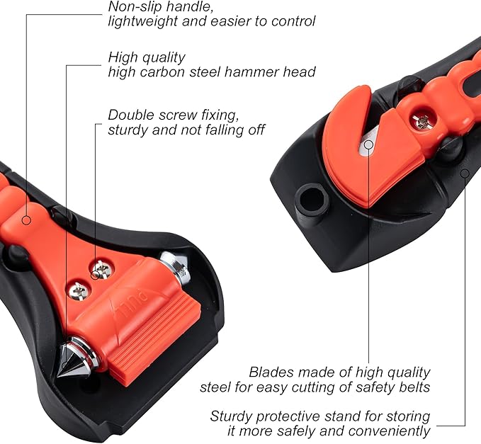 Car Safety Hammer Set of 2, Auto Car Escape Tool, Car Window Glass Hammer Breaker and Seat Belt Cutter Escape 2-in-1 Tool, for Family Rescue and Auto Traffic Accident Emergency Escape