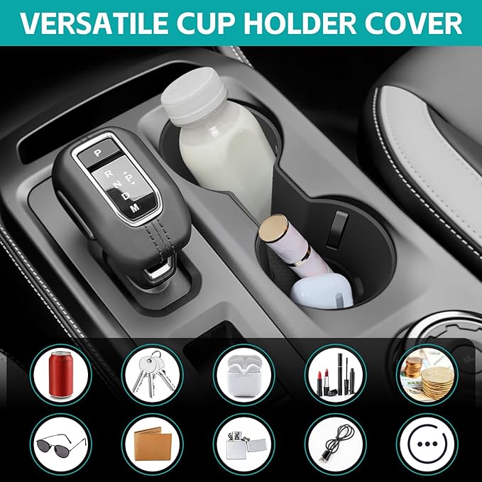 Cup Holder Organizer Compatible with 2024 2025 Ford Ranger Raptor Lariat XL XLT Accessories, Noise-Free Water & Dust Proof Silicone Insert Console Drink Holder for 24-25 Ranger Accessories