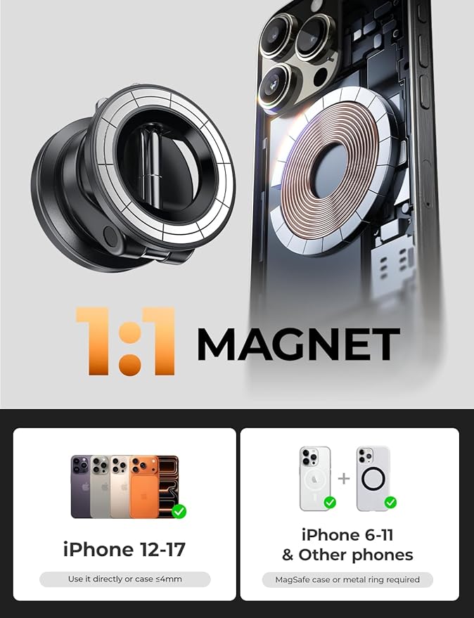 LISEN for Magsafe Car Mount, Magnetic Phone Holders for Your Car, Vacuum Phone Mount for Car Accessories for Men Women, SuctionPro Gifts Kits, Girl Car Accessories, for iPhone 17 Pro Max, White