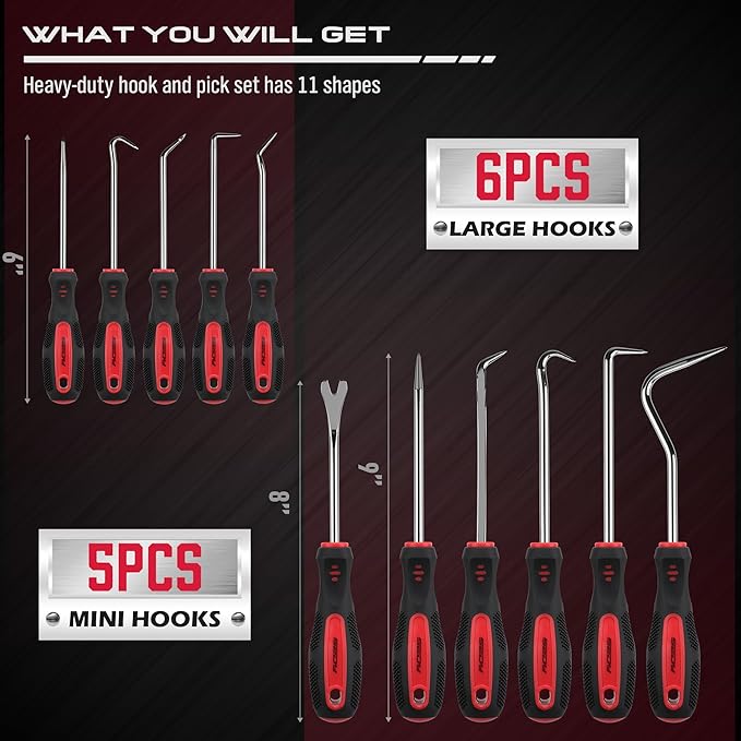 11-Piece Large Hook and Pick Set with Clip Removal Tool, Precision O-Ring Removal Kit for Automotive Mechanic and Electronic Maintenance Car Auto Oil Seal Mini Hooks