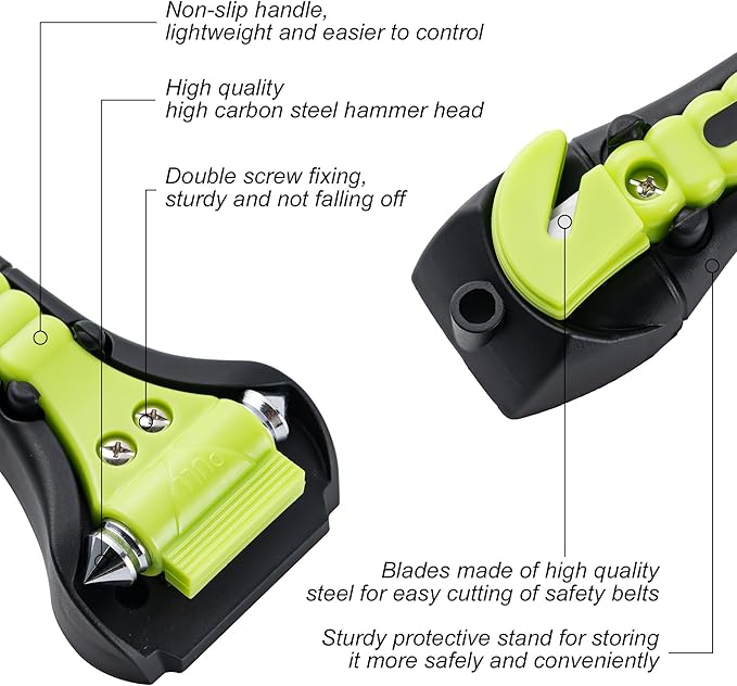Car Safety Hammer Set of 2, Auto Car Escape Tool, Car Window Glass Hammer Breaker and Seat Belt Cutter Escape 2-in-1 Tool, for Family Rescue and Auto Traffic Accident Emergency Escape