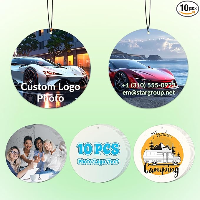 10-1000 Pcs Custom Air Fresheners with Picture - Personalized Photo Logo Text Double Sided Air Freshener Customized Bulk Gifts for Car Business Branding Events (Circle, Various)