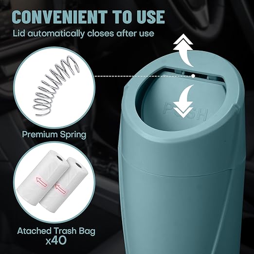 Car Trash Bin with Lid-2 Packs Garbage Can Cup Holder-Dark Green Mini Leakproof Vehicle Trash Bin with 40pcs Trash Bags-Car Organizers and Storage for Front Back Seat Accessories