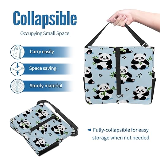 Car Trash Can with Lid, Portable Hanging Automotive Garbage Bin for Vehicles, Leakproof Waste Bag Container for SUV Truck Van Interior Auto Travel Road Trips(Panda)