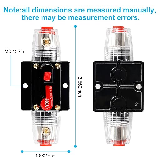 100 Amp Audio Circuit Breaker,12V-24V DC Fuse Holder,20-300A Breaker Switch,Inline Circuit Breaker with Reset Button,for Automotive Marine Boat Audio System Current Overload Protection