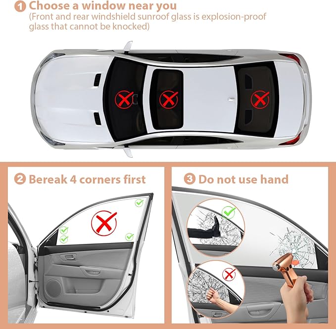 Window Breaker Seatbelt Cutter, 3-in-1 Emergency Escape Tool with Car Safety Hammer, Safety Emergency Car Escape Tool for Car, Electroplated Gold