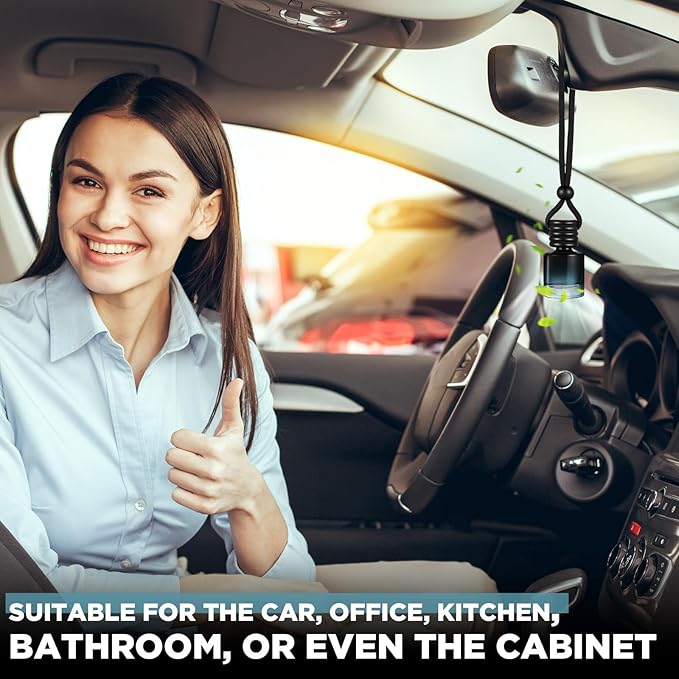 Domensi 70 Pieces Hanging Car Diffuser Air Freshener Bottle Bulk Empty Glass Refillable Perfume Bottles Oil Diffuser Aromatherapy Pendant for Auto Interior Ornaments Decor (Black)