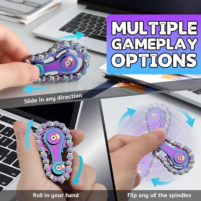 Metal Bike Chain Gear Fidget Spinner for Adults Kids, Sprocket Fidgets Chain Toys,EDC Novelty Stress Relief Toys, Cool Birthday Present for Boy Man