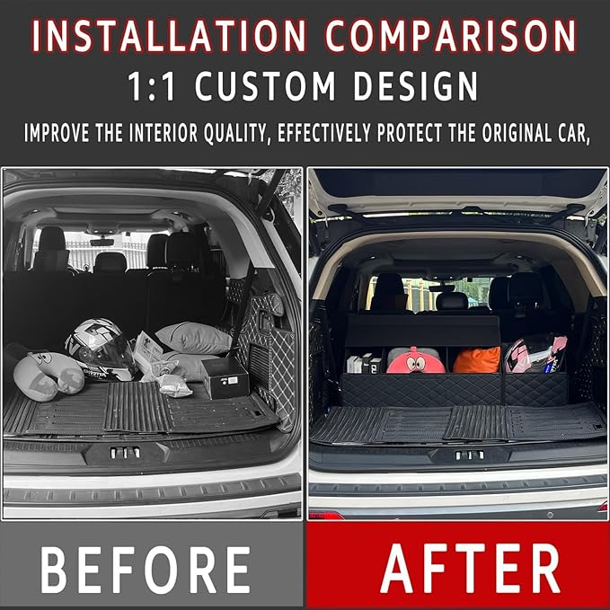 Car Trunk Organizer For Audi S4 2010-2016 - Custom Fit,Large Space Outdoor Trunk Organizer with Leather,Split Design,Adjustable Partition Design,For Audi S4 2010-2016