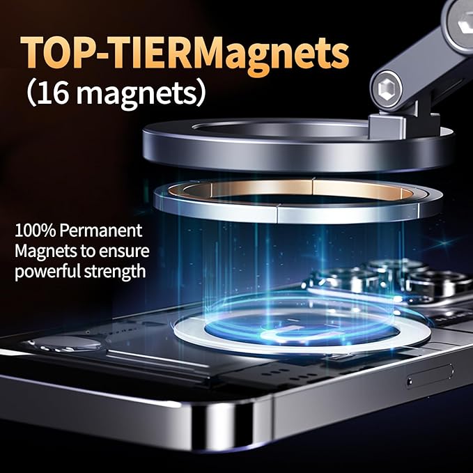 for MagSafe Car Mount – Vacuum Lock Magnetic Phone Holder with Strong Suction Cup, Adjustable Extendable Phone Stand, 360° Rotatable Dashboard & Windshield Mount for iPhone 16 15 14 13 12 Pro Max