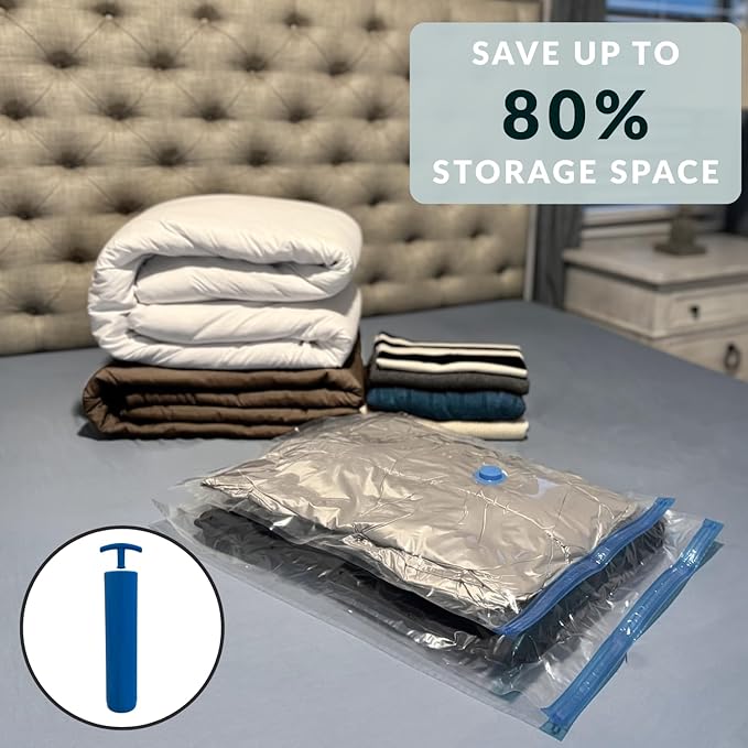 10 XL Jumbo Vacuum Storage Bags with Pump, Extra Large Compression Space Saver for Comforter, Duvet, Bedding, Blanket Storage, Vacuum Seal Bags for Clothing, Luggage Closet Organizer