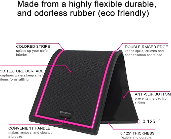 SENSHINE for Honda Civic Accessories 2022 2023 2024 2025 2026 11th Gen Sedan Cup Holder Insert Center Console Liner Door Slot Mats Pad Coaster Trim Premium Rubber Custom Interior 17PC Set (Pink Trim)