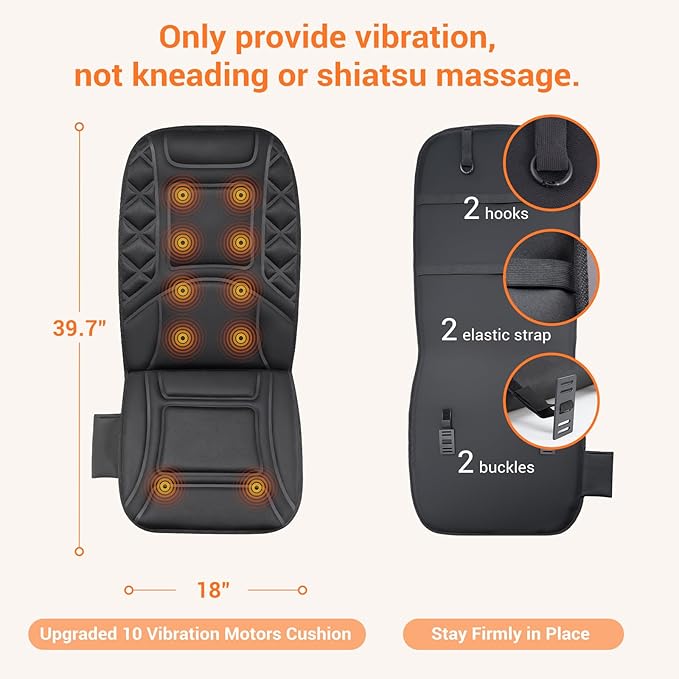 10 Vibrating Massage Nodes Back Massager Chair Pad for Pain Relief Home Office Use