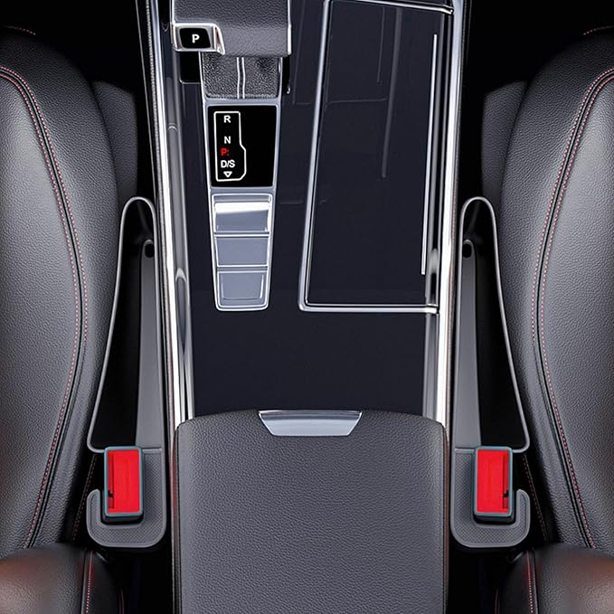 2025 Upgrade Short Car Seat Gap Filler, Seat Gap Organizer with Phone Holder, Car Seat Accessories, Car Organizer Fit Sedan SUV Truck-2PCS Black