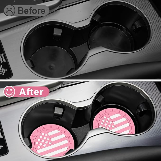 JUSTTOP Car Cup Holder Coaster,American Flag Non-Slip Insert Car Cup Coaster,Car Accessories Interior for Women and Man,4 Pack Pink