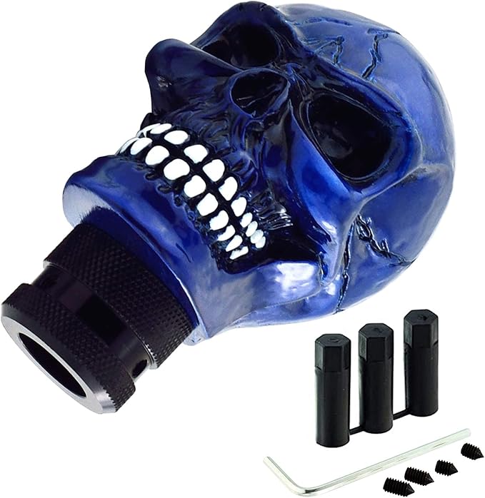 Lunsom Skull Gear Shift Head Resin Shifter Knob Car Transmission Shifting Stick Handle Fit Most Automatic Manual Vehicle (Navy Blue)