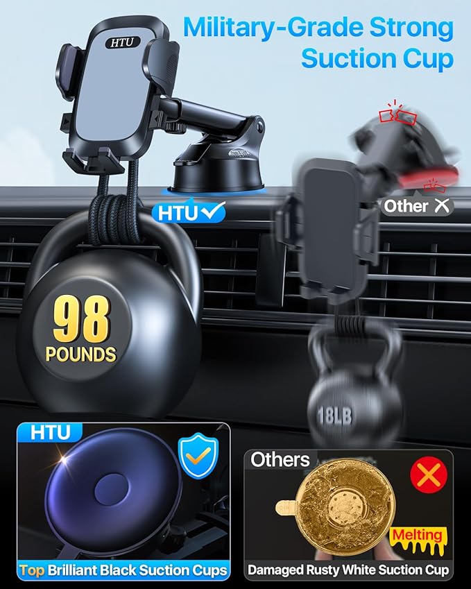 【98+LBS Strongest Suction & Military-Grade】Ultimate Car Phone Mount【Patent & Safety Certs】 Cell Phone Holder Truck Stand for Dashboard Windshield Vent for iPhone 17 Pro Max 16 15 Samsung (Light Grey)