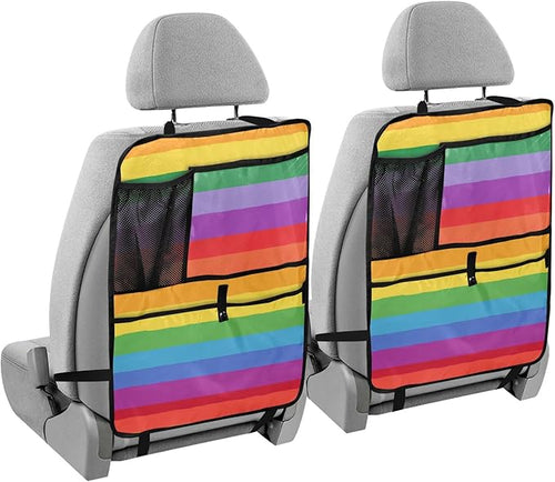 1 Pack Back Seat Car Organizer with Storage Pockets Kick Mats Back Seat Protector Hanging Car Organizer Automotive Seat Back Cover Organizers Vibrant Colorful Stripes