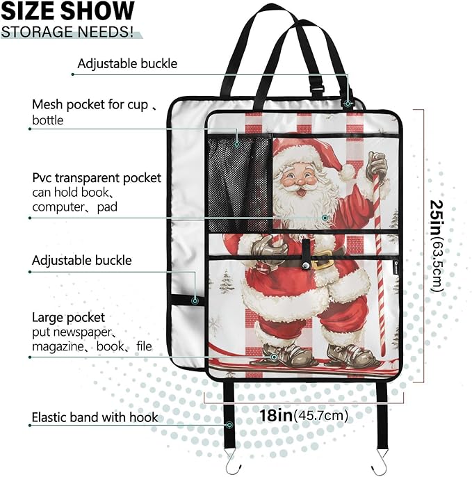 Christmas Santa Claus Candy White 1 Pack Backseat Car Organizer with Storage Pockets Seat Back Organizers for Kids Kick Mats Backseat Protector Automotive