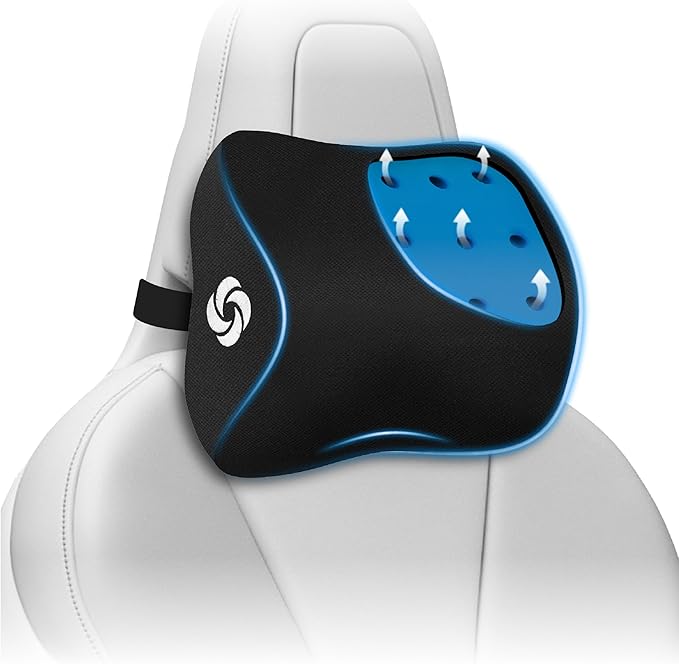 Samsonite Ergonomic Neck Pillow – Large Car Neck Pillow for Driving, Gel Memory Foam Cushion for Travel, Cooling Car Support Headrest for Road Trips, Fits Cars, SUV's, Trucks, and Desk Chairs, Black