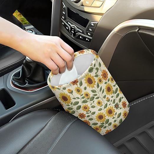 Sunflower Print Collapsible Can Trash Can - Hanging Portable Dustbin Bin for Cars, Camping & Family Gatherings, Easy to Clean