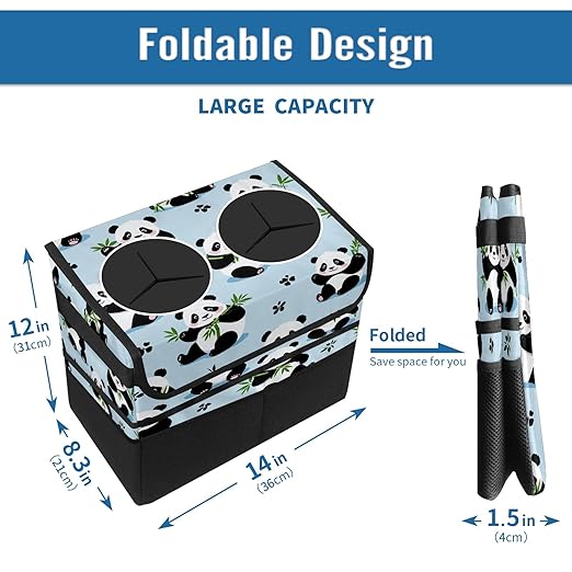 Car Trash Can with Lid, Portable Hanging Automotive Garbage Bin for Vehicles, Leakproof Waste Bag Container for SUV Truck Van Interior Auto Travel Road Trips(Panda)