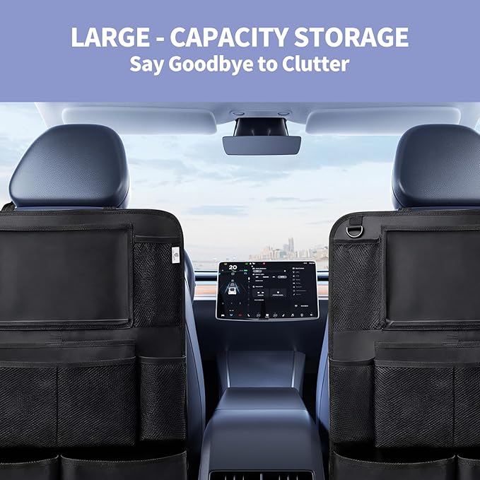 1 piece Car Back Seat Organizer with Tablet Holder, Premium 600D Oxford Fabric, 25x19 inch, 9 Storage Pockets, Waterproof, Tear Proof, Black