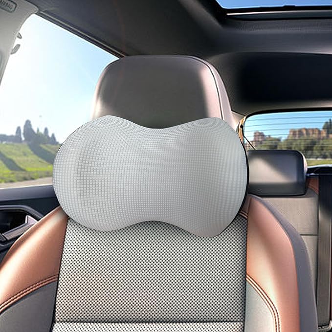 SPRFUFLY Cozy Car Headrest Pillow, Car Pillow for Driving with Adjustable Strap, Breathable Removable Cover & Ergonomic Design - Softness Travel Car Neck Pillow(Moonlight Silver, 1PC)