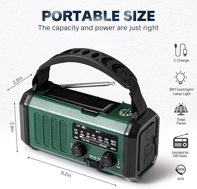 10000mAh Hand Crank Emergency Radio, NOAA Weather Radio with AM/FM Solar Radio, Rechargeable Battery, Flashlight & Reading Light, SOS Cell Phone Charger for Valentines Day Gifts Outdoor Emergencies