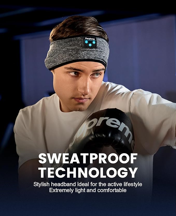 Perytong Sleep Headphones Wireless, Bluetooth Sports Headband Headphones with Ultra-Thin HD Stereo Speakers Perfect for Sleeping,Workout,Jogging,Yoga,Insomnia, Air Travel, Meditation (BlackGrey)