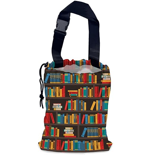 Bookshelves Car Trash Bag,Multicolored Book Hanging Drawstring Car Garbage Bag,Waterproof Canvas Car Back Seat Organizer with Adjustable Buckle,for Vehicles,SUVs,Camping,Road Trips