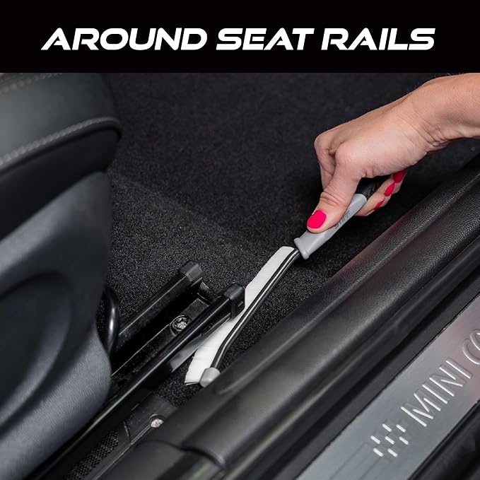 VIKING Car Detailing Brush Set for Car Cleaning Kit, Multi-Purpose Interior Car Cleaner Brush Set for Interior Detail, Includes Medium Bristles and Stiff Bristles, 4 Pack, Black/White