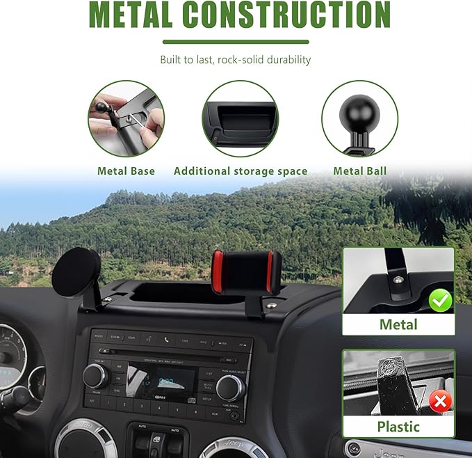 Magnetic Phone Mount Holder for 2011-2017 Jeep Wrangler JK JKU Magnet Dash Cell Phone Cradles Adjustable Phone Stand Accessories for Wrangler JK(Not for JL JLU JT)