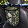 1.2 Gallons Mini Car Trash Can, Camouflage Skull Automotive Garbage Cans, Adjustable Hanging for Tail of Console/Back of Seats, Odor-Free with Zipper Leak-Proof Lid Design, Easy to Clean
