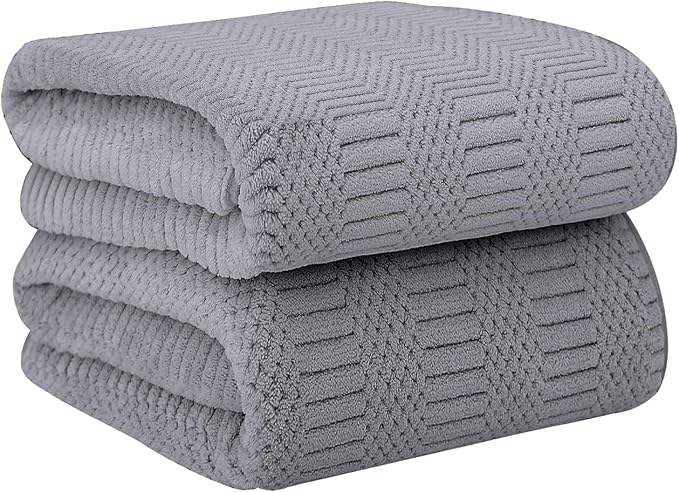 JML Microfier Bath Towels Set, Large Microfier Body Towel for Adult, 2 Pack, 30" x 60", Oversized, Soft, Super Absorbent, Fast Drying, Use for Suana,Gym,Sport, Fitness, Yoga, Diamond Cross Grid Gray