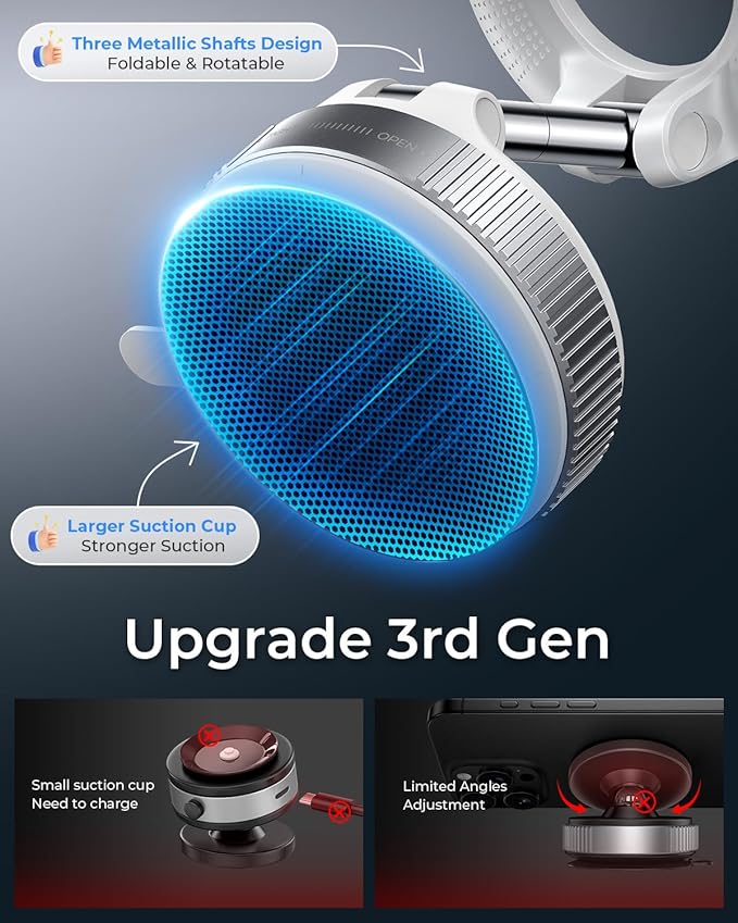 MRGLAS 2025 Upgraded Vacuum Magnetic Phone Holder, for Magsafe Suction Cup Phone Mount Car Truck Accessories for Women Men [89+LBS Suction & 2800gf Magnetic] Fathers Day for Gifts, 360° Adjustable