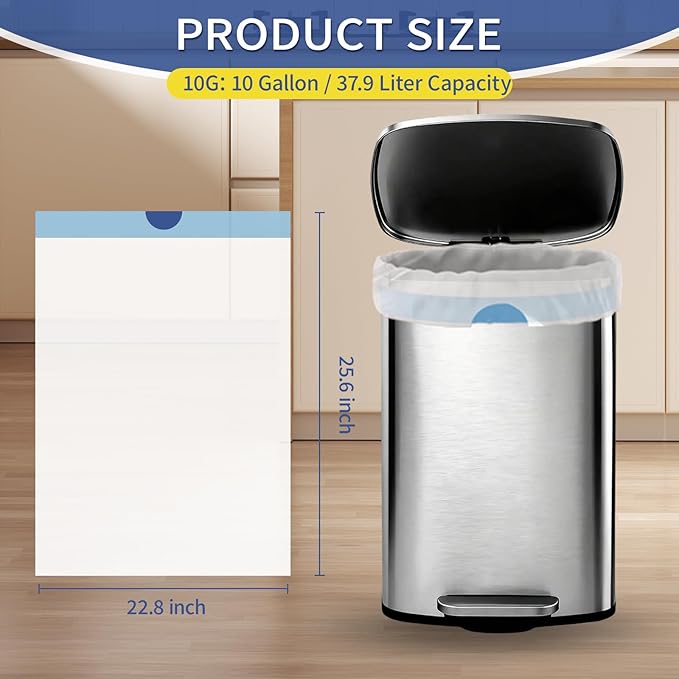 10 Gallon Trash Bags with Drawstring - 120 Count Heavy Duty 1.2 Mil Garbage Bags 38 Liter Unscented White Kitchen Bin Liners for Home & Office