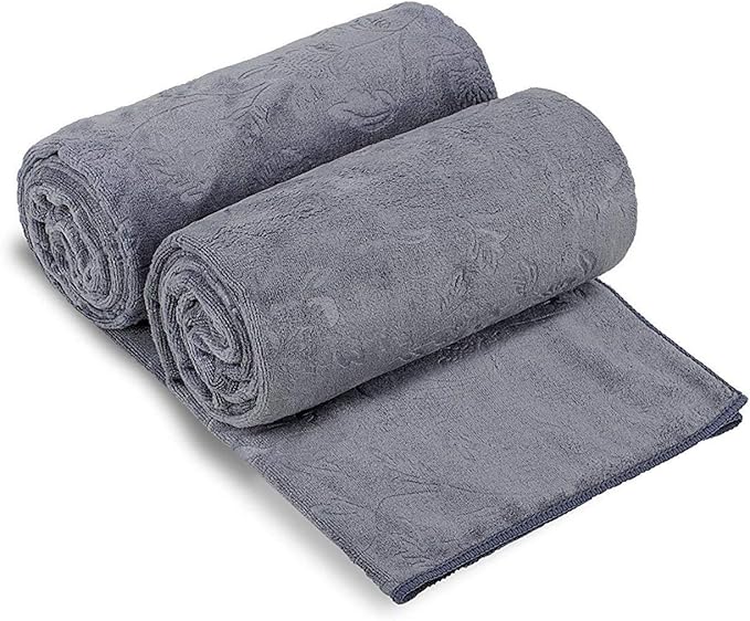 JML Pack of 2 Large Bath Towels Set, Oversized Microfiber Towel for Body, 30" x 60", Fast Drying, Soft Super Absorbent for Yoga, Gym,Spa, Sauna, Shower, Beach, Pool, Sport - Grey Floral Pattern