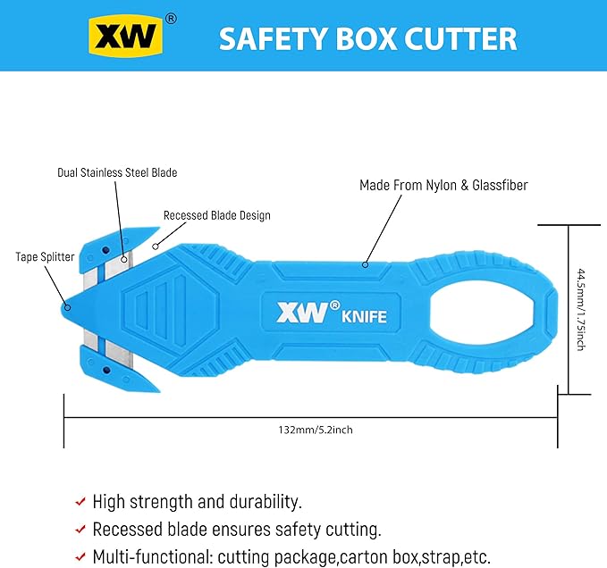 XW Safety Box Cutter of Stainless Steel Blade, Carton and Package Opener of Assorted Colors, 12-Pack