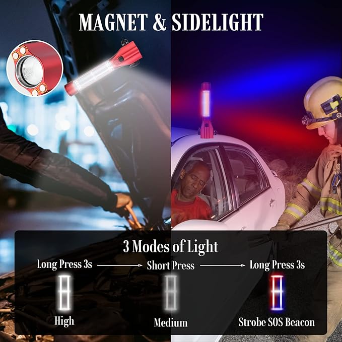 Car Flashlights for Emergencies, Window Breaker Seatbelt Cutter Multifunction Solar Flashlights, Waterproof LED Flashlight Rechargeable Solar Powered Emergency Flashlight for Outdoor