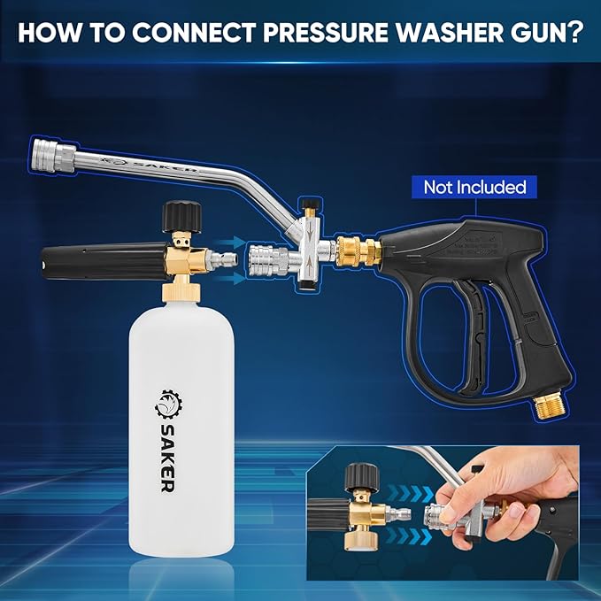 Saker Foam Cannon, 1/4 Inch Quick Connect, Power Washer Foam Cannon with 5 Pressure Washer Nozzles