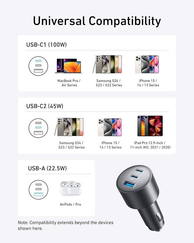 Anker iPhone 17 USB-C Car Charger, 167.5W Max 3-Port Ultra-Compact Type-C Fast Car Charger for MacBook Pro/Air, iPhone 17/16/15 Series, Samsung S24/S23, iPad Pro, AirPods and More