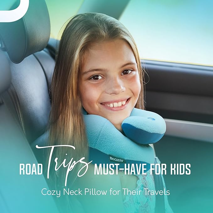 BCOZZY Kids Travel Neck Pillow (8-12 Y/O) – Patented Soft Child Pillow for Head & Chin Support in Car, Airplane, and Road Trip Sleeping. Adjustable Size. Carry Bag. Fully Washable. Medium, Gray
